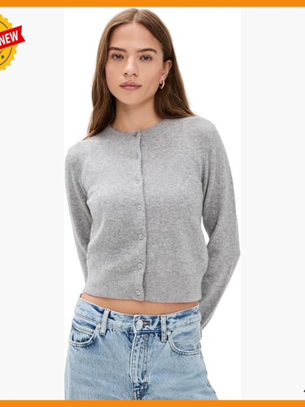 Cashmere Crewneck Cardigan, Straight Fit, Hip Length, Lightweight